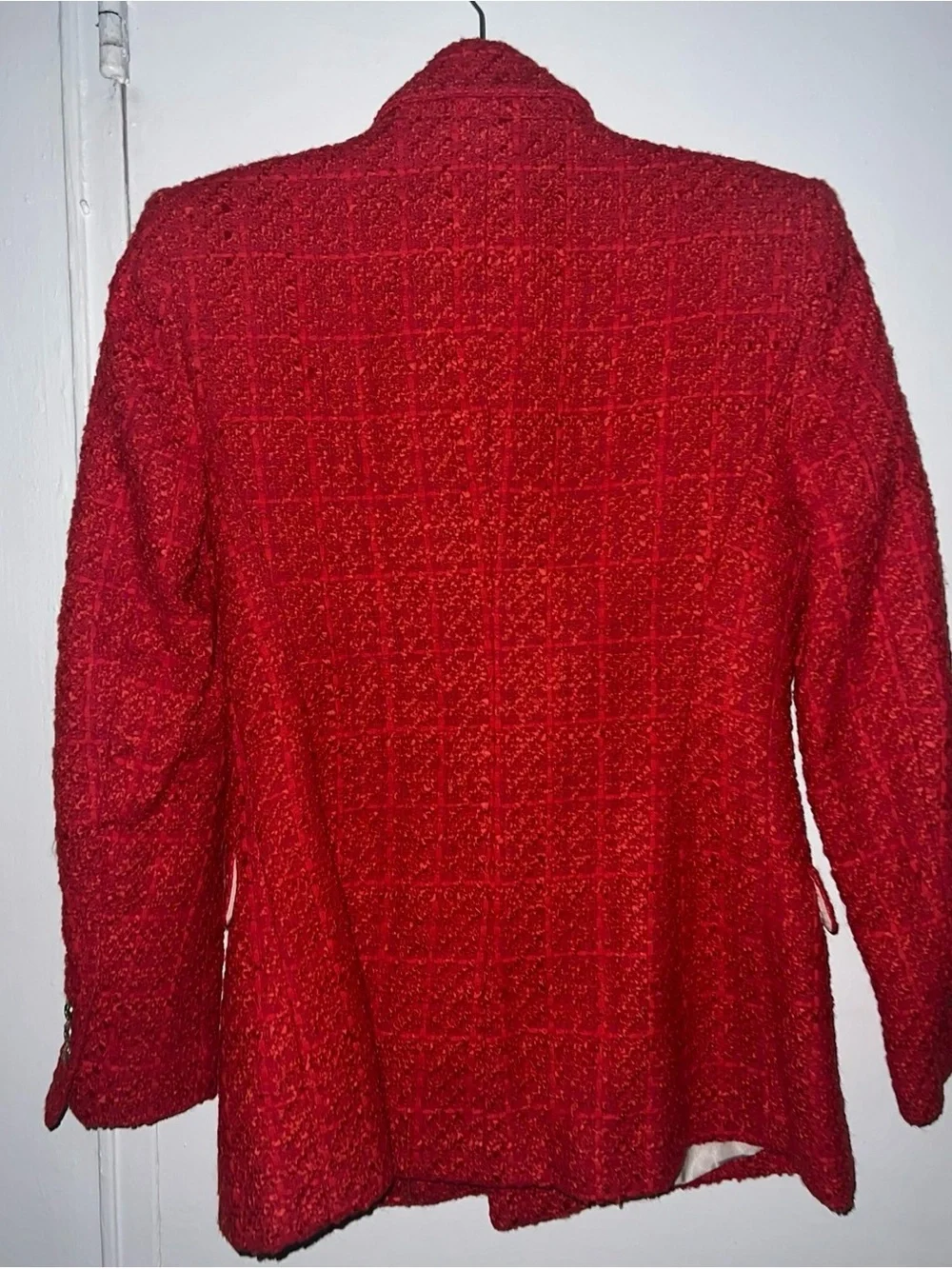 ZARA Red Tweed Double-Breasted Blazer with Gold Buttons - Picture 2 of 5